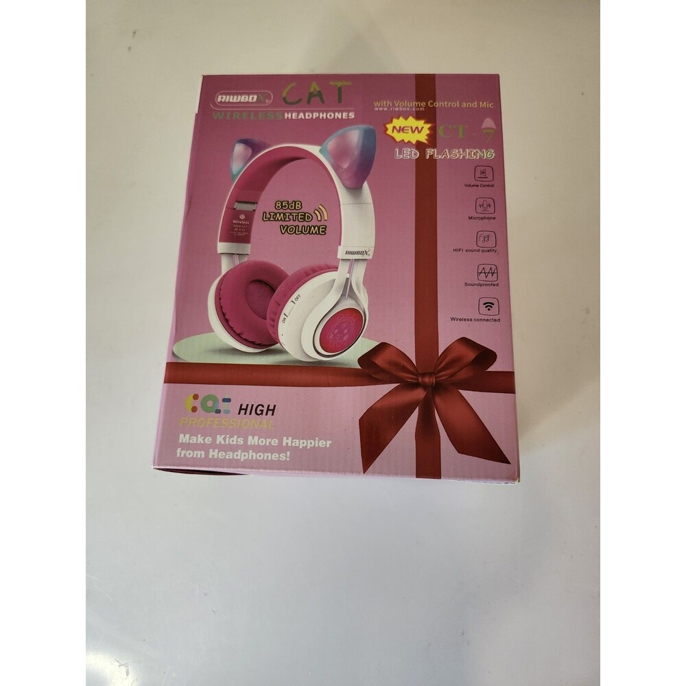 Riwbox Kids Wireless/Wired Headphones CT-7 Cat Ear Bluetooth 85dB Volume